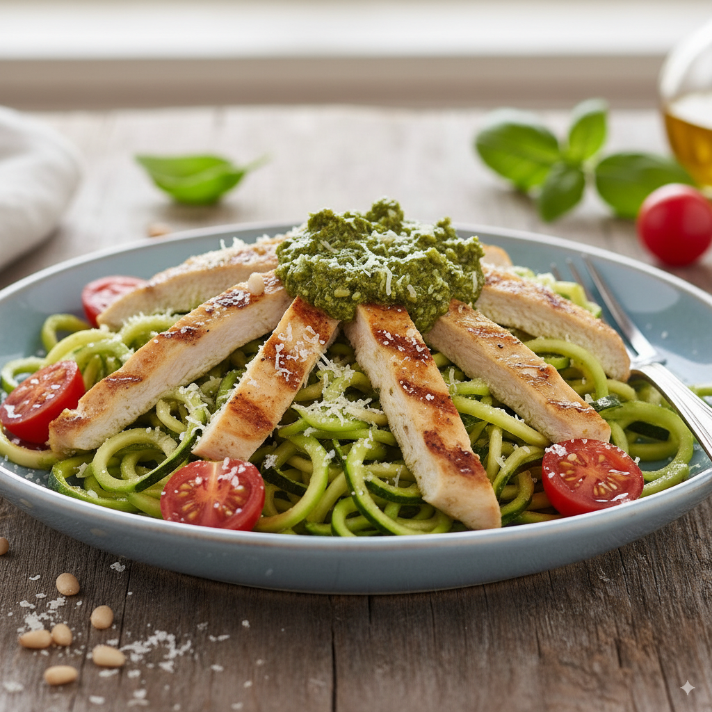 Zucchini Noodles with Pesto Chicken